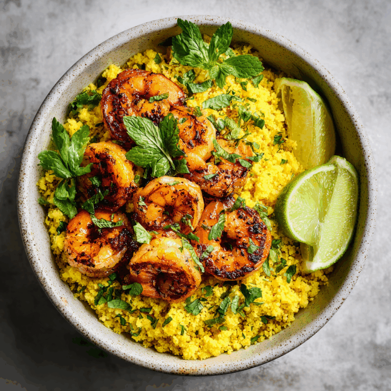 Turmeric Cauliflower Rice with Grilled Shrimp - Anti Inflammatory