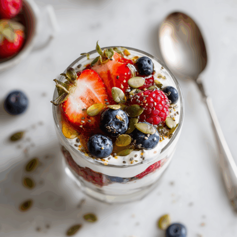 Greek Yogurt Parfait with Pumpkin Seeds & Berries - PCOS Friendly