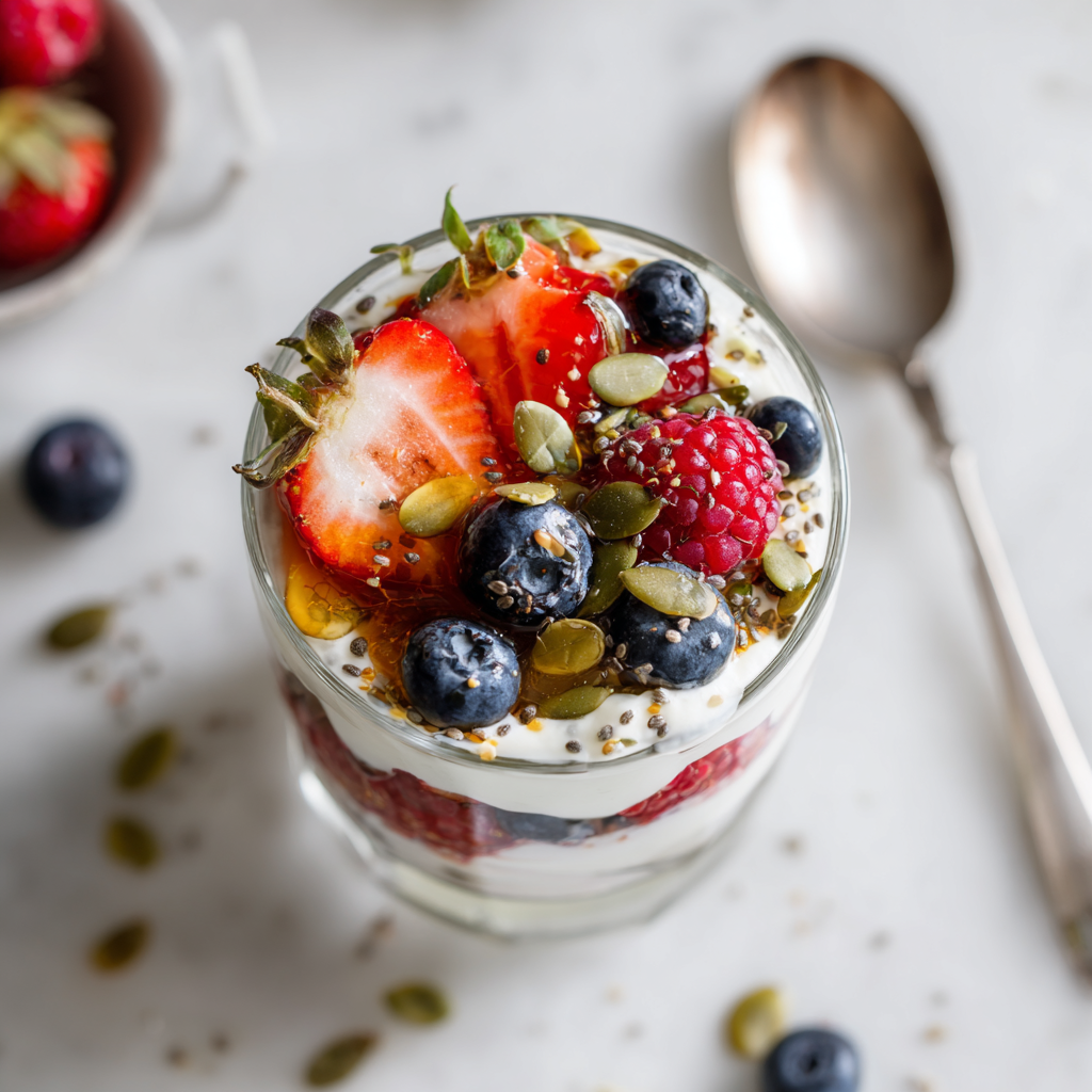 Greek Yogurt Parfait with Pumpkin Seeds & Berries - PCOS Friendly